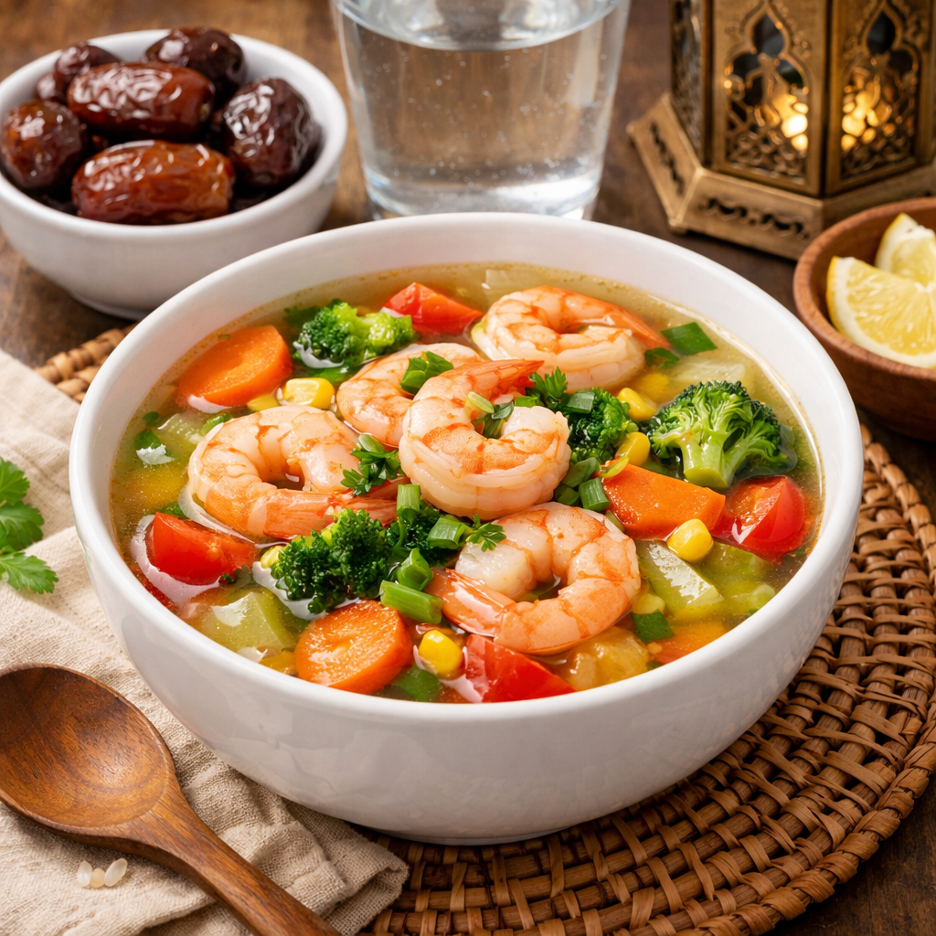 Sup sayur udang sebagai menu berbuka puasa.