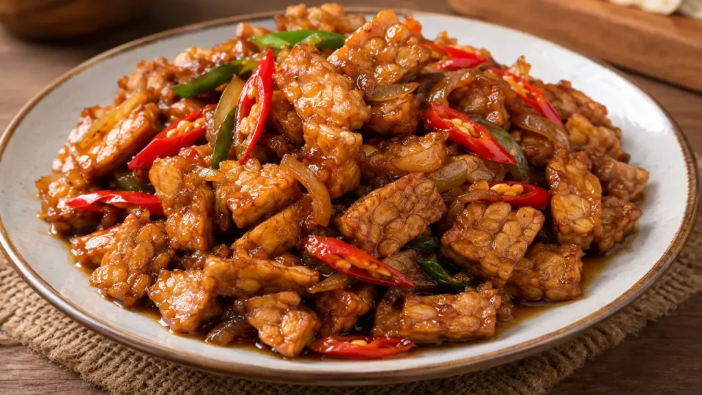 Tempe orek basah dengan bumbu manis gurih dan pedas
